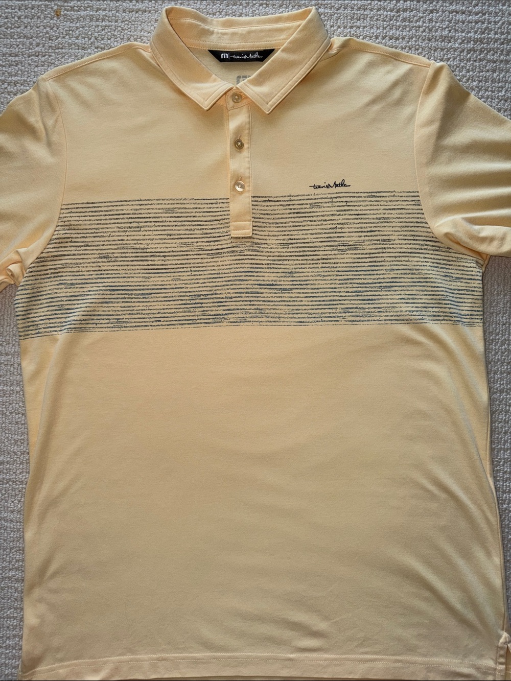 Travis Mathew Pale Yellow Polo with Horizontal Stripe Panel